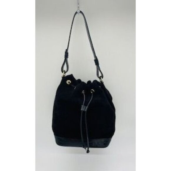 Isadora Black Suede Large Bucket Shoulder Bag Made In Italy - Picture 1 of 7